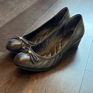 Cole Haan Black Leather Flats with Bow Accent